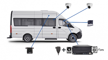 Онлайн-комплект видеонаблюдения для автобусов малой вместимости М2М, GPS+4G+WiFi Онлайн-комплект видеонаблюдения для автобусов малой вместимости М2М, GPS+4G+WiFi